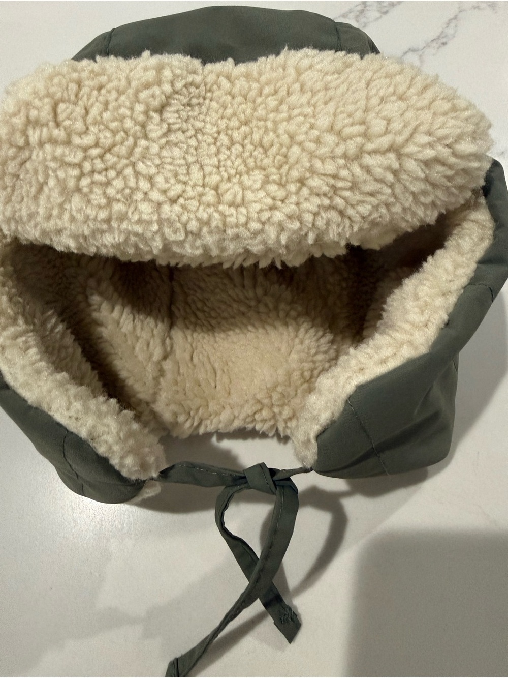 Kids Olive Green Sherpa-Lined Winter Hat